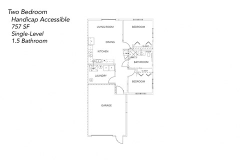 Floor plan for 2 beds, 1 bath, 757 sqft
